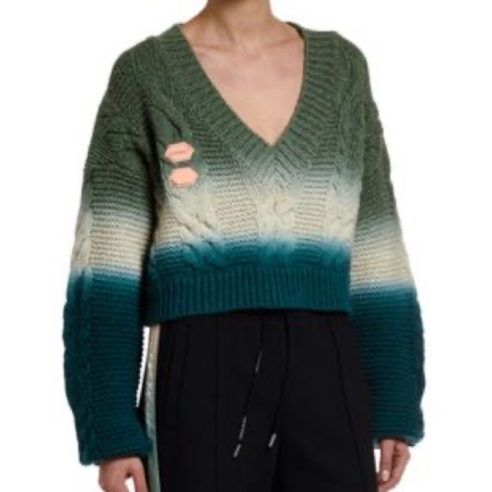 Off-White Wool Tie Dye V Neck Sweater